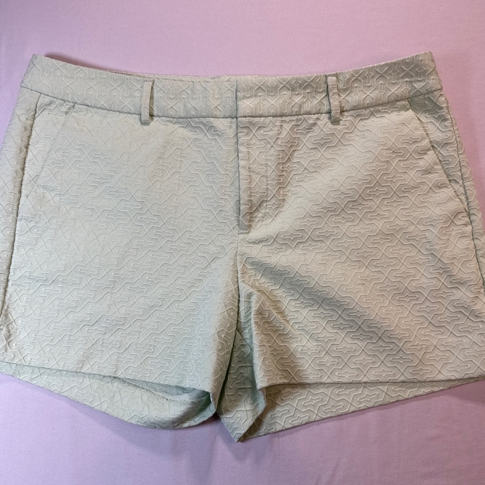 Banana Republic Mint Green Geometric Jacquard Shorts Womens 12 Cotton Blend